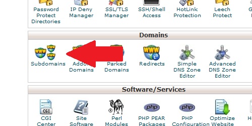 Locate the Subdomains icon